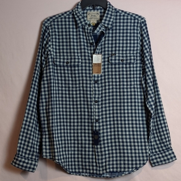 Polo Ralph Lauren Indigo Plaid Button Up Work Shirt in Blue size Large - Picture 1 of 12
